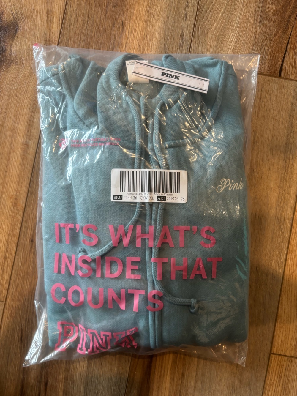 PINK Victoria's Secret Wellness Club Full Zip Up Hoodie in Light Teal - Picture 4 of 4